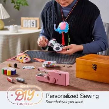 Hand Sewing Machine, Handheld Sewing Machine Mini Portable Cordless, Perfect for Adults, Beginners, Kids DIY, Home and Travel Sewing, Wooden Sewing Box with 153 Sewing Supplies