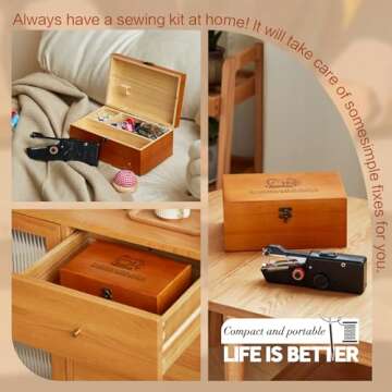 Hand Sewing Machine, Handheld Sewing Machine Mini Portable Cordless, Perfect for Adults, Beginners, Kids DIY, Home and Travel Sewing, Wooden Sewing Box with 153 Sewing Supplies