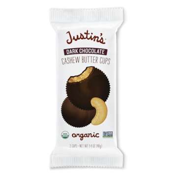 Justin's Organic Dark Chocolate Cashew Butter Cups, Rainforest Alliance Certified Cocoa, Gluten-free...