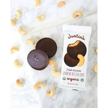 Justin's Organic Dark Chocolate Cashew Butter Cups, Rainforest Alliance Certified Cocoa, Gluten-free, Responsibly Sourcd, 1.4 Ounce (Pack of 12)