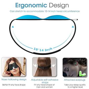 PrettyCare 3D Sleep Mask 2 Pack,Eye Mask for Sleeping 3D Contoured Sleeping Mask Blackout Out Light - Blindfold Airplane with Ear Plugs, Night Masks with Travel Bag (A-Black&Blue)