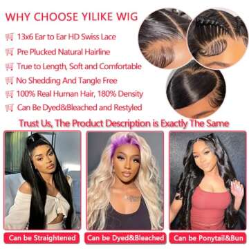 Yilike 28 Inch 13x6 Lace Front Wigs Human Hair Pre Plucked Body Wave HD Lace Front Wigs Human Hair 1...
