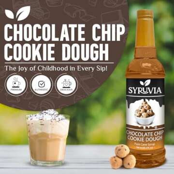 Syruvia Chocolate Chip Cookie Dough Syrup - 25.4 fl oz. Premium Coffee Flavoring Syrup. Kosher, and ...