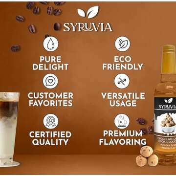 Syruvia Chocolate Chip Cookie Dough Syrup - 25.4 fl oz. Premium Coffee Flavoring Syrup. Kosher, and Gluten-Free. Ideal for Enhancing Drinks, Sodas, Shakes, Desserts, and More.