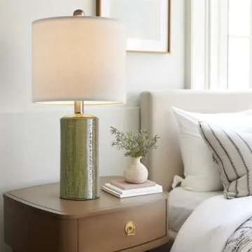 G-SAFAVA 20.25" Small Table Lamps Set of 2 Modern Ceramic Lamps for Living Room Farmhouse Bedside Lamps Boho Lamps for Night Stands Green Bedroom Lamps Side Table Lamps End Table Lamps