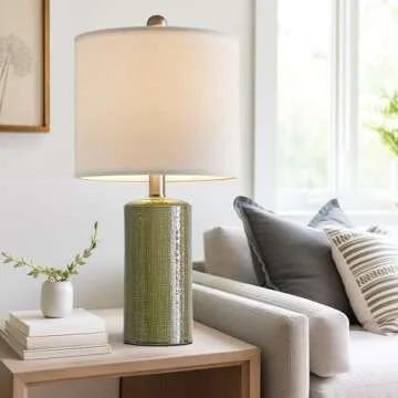 G-SAFAVA 20.25" Small Table Lamps Set of 2 Modern Ceramic Lamps for Living Room Farmhouse Bedside Lamps Boho Lamps for Night Stands Green Bedroom Lamps Side Table Lamps End Table Lamps