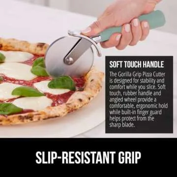 Gorilla Grip Patented Large Pizza Cutter Wheel, 9 Inch, Rust Resistant Sharp Stainless Steel Blade, Comfort Handle, Thumb Guard Protection, Slice Thick or Thin Pizzas, Pie, Pastries in Seconds, Mint