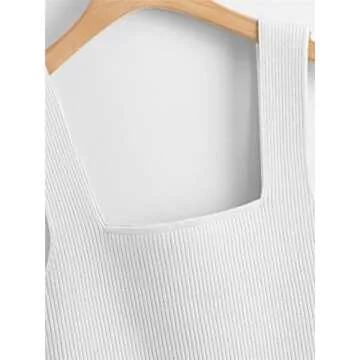 Verdusa Women's Square Neck Sleeveless Solid Rib Knit Crop Top Tank White S
