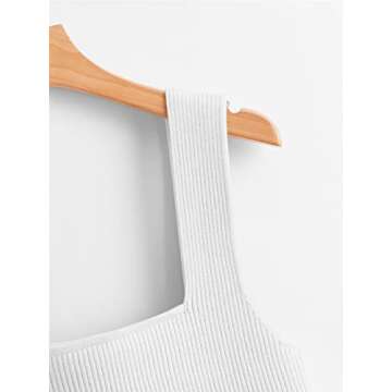 Verdusa Women's Square Neck Sleeveless Solid Rib Knit Crop Top Tank White S