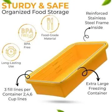 Large Silicone Freezer Containers - 6 Cup BPA Free Food Storage