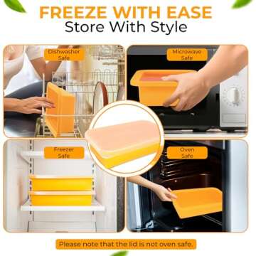 Large Silicone Freezer Containers - 6 Cup BPA Free Food Storage