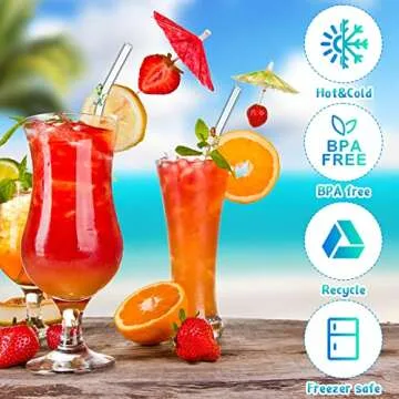 Yinkin 8 Pcs Reusable Glass Straws Shatter Resistant Straws with Design Colorful Cute 8'' Bend Drinking Glass Suction Tubes for Cocktail Coffee Juice Beverage with 2 Cleaning Brushes (Turtle)