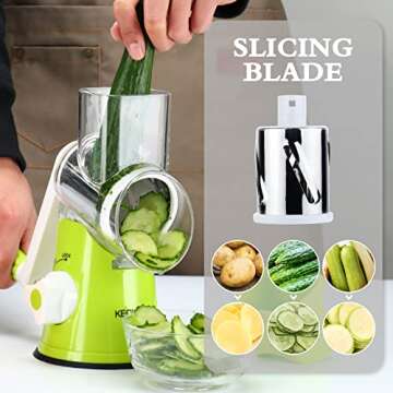 Ancevsk Rotary Cheese Grater Shredder, Speed Kitchen Manual Round Mandolin Slicer Safe Grinder with ...