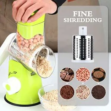 Ancevsk Rotary Cheese Grater Shredder, Speed Kitchen Manual Round Mandolin Slicer Safe Grinder with 3 Interchangeable Blades for Nuts, Carrot, Hashbrown, Garlic, Walnut, Potato, Chocolate (Green)