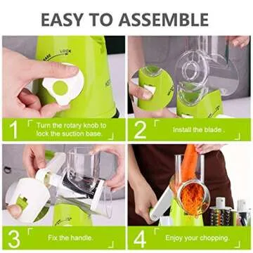 Ancevsk Rotary Cheese Grater Shredder, Speed Kitchen Manual Round Mandolin Slicer Safe Grinder with 3 Interchangeable Blades for Nuts, Carrot, Hashbrown, Garlic, Walnut, Potato, Chocolate (Green)