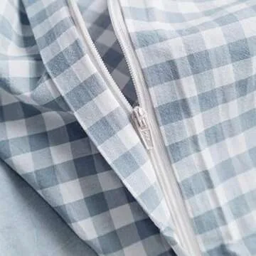 SUSYBAO Light Blue Gingham Duvet Cover Queen 100% Washed Cotton Blue Plaid Duvet Cover Set 3 Pieces 1 Blue Grid Duvet Cover with Zipper Ties 2 Pillow Cases Luxury Gingham Plaid Bedding Set Breathable