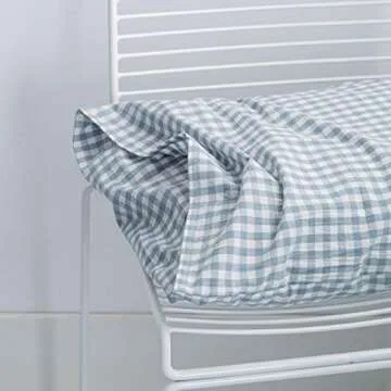 SUSYBAO Light Blue Gingham Duvet Cover Queen 100% Washed Cotton Blue Plaid Duvet Cover Set 3 Pieces 1 Blue Grid Duvet Cover with Zipper Ties 2 Pillow Cases Luxury Gingham Plaid Bedding Set Breathable