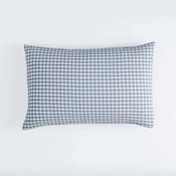 SUSYBAO Light Blue Gingham Duvet Cover Queen 100% Washed Cotton Blue Plaid Duvet Cover Set 3 Pieces 1 Blue Grid Duvet Cover with Zipper Ties 2 Pillow Cases Luxury Gingham Plaid Bedding Set Breathable