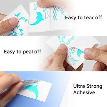 OFFNOVA 2.25” x 1.25” Thermal Direct Labels, Roll of 500 Sheets Personalized Sticker Labels, Prints Out Turquoise Blue Letters and Patterns