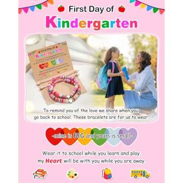 PINKDODO Back to School First Day of Kindergarten Bracelet Mommy and Me First Day of School Bracelets Mom and Daughter Back to School Gifts for Girls Kids