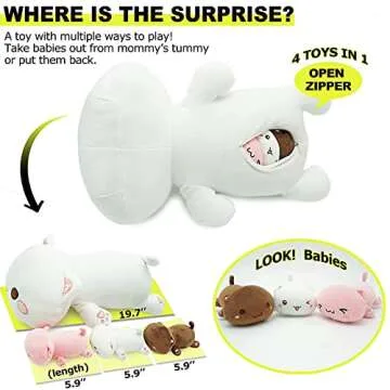 Onsoyours Cat Stuffed Animal Mommy 19.7" with 3 Kitty Plushies, 4 Piece of Cute Cat Plush Pillow Toy...