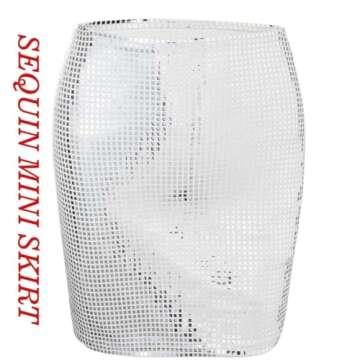 JEWEKY Sequin Mini Skirt White Rave Disco Bodycon Skirts for Women(Medium)