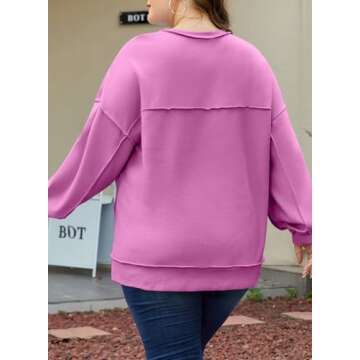 Eytino Women Plus Size Sweatshirts Casual Long Sleeve Button Henley Neck Oversized Pullover Tops Outfits,2X Phalaenopsis
