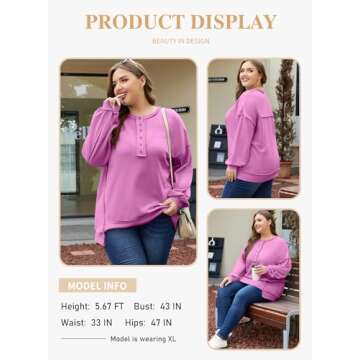 Eytino Women Plus Size Sweatshirts Casual Long Sleeve Button Henley Neck Oversized Pullover Tops Outfits,2X Phalaenopsis