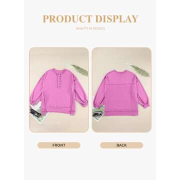 Eytino Women Plus Size Sweatshirts Casual Long Sleeve Button Henley Neck Oversized Pullover Tops Outfits,2X Phalaenopsis