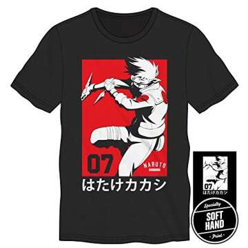 Bioworld Kakashi Hatake Team 07 Manga Men's Black T-Shirt for Casual Wear