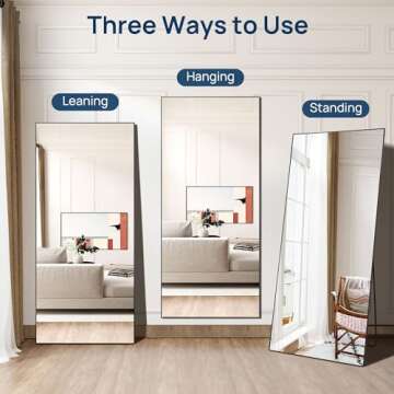 ENJOYBASICS 71"x32" Full Length Mirror with Stand, Large Full Size Body Mirror Hanging or Leaning Against Wall, Aluminum Alloy Wall Mirror, Floor Mirror for Bedroom Living Room Dressing Room, Black