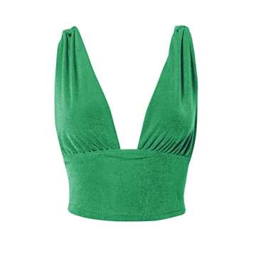 LYANER Women's Deep V Neck Slim Fitted Crop Top