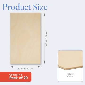 3 mm Baltic Birch Plywood 1/8 x 12 x 20 Inch, Box of 20 B/BB Grade Craft Wood, Stronger Than Basswoo...