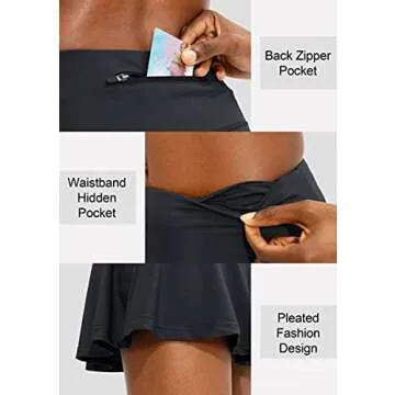SANTINY Pleated Tennis Skirt for Women with 4 Pockets Women's High Waisted Athletic Golf Skorts Skirts for Running Casual (Black_S)