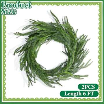 2 Pcs Christmas Norfolk Pine Garland- 6 Ft Dense Norfolk Pine Realistic Touch Garland- Artificial Pi...