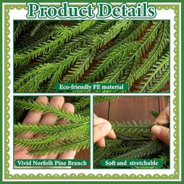 2 Pcs Christmas Norfolk Pine Garland- 6 Ft Dense Norfolk Pine Realistic Touch Garland- Artificial Pine Greenery Garlands for Christmas Holiday Mantle Fireplace Table Home Decor