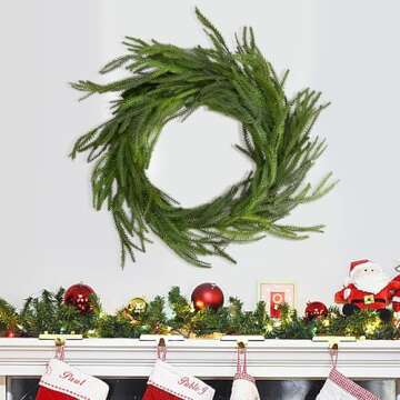 2 Pcs Christmas Norfolk Pine Garland- 6 Ft Dense Norfolk Pine Realistic Touch Garland- Artificial Pine Greenery Garlands for Christmas Holiday Mantle Fireplace Table Home Decor