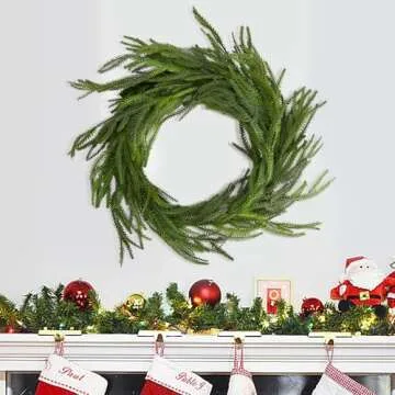 2 Pcs Christmas Norfolk Pine Garland- 6 Ft Dense Norfolk Pine Realistic Touch Garland- Artificial Pine Greenery Garlands for Christmas Holiday Mantle Fireplace Table Home Decor