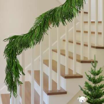 2 Pcs Christmas Norfolk Pine Garland- 6 Ft Dense Norfolk Pine Realistic Touch Garland- Artificial Pine Greenery Garlands for Christmas Holiday Mantle Fireplace Table Home Decor