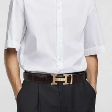 Aurolran Men&Womens Leather Dress Belt Business Automatic Buckle Belt Color:Black Silver Gold