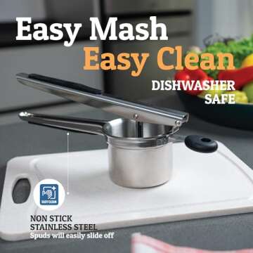 PriorityChef Large 15oz Potato Ricer With 3 Discs, Heavy Duty Stainless Steel Potato Ricer for Mashed Potatoes, Potato Masher, Press and Ricer Kitchen Tool, Black