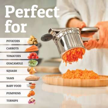 PriorityChef Large 15oz Potato Ricer With 3 Discs, Heavy Duty Stainless Steel Potato Ricer for Mashed Potatoes, Potato Masher, Press and Ricer Kitchen Tool, Black