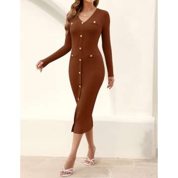 MIROL Bodycon Sweater Dress V-Neck for Fall Elegance