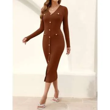 MIROL Bodycon Sweater Dress V-Neck for Fall Elegance