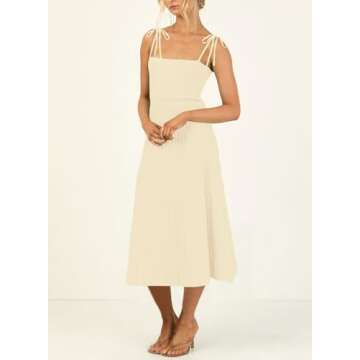 ARTFREE Womens Ribbed Knit Summer Maxi Dresses Tie Straps Square Neck Party Long Dress Apricot M