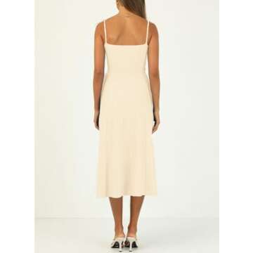 ARTFREE Womens Ribbed Knit Summer Maxi Dresses Tie Straps Square Neck Party Long Dress Apricot M