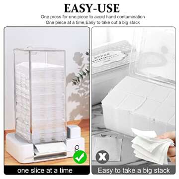 Automatic Cotton Pad Dispenser,Cotton Pad Holder,Bathroom Press Out Cotton Square Holder,Cosmetic Makeup Cotton Pads Organizer for Lint Free Nail Wipes (White)