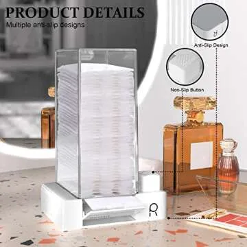 Automatic Cotton Pad Dispenser,Cotton Pad Holder,Bathroom Press Out Cotton Square Holder,Cosmetic Makeup Cotton Pads Organizer for Lint Free Nail Wipes (White)