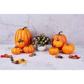 Artmag 8 Pcs Assorted Sizes Harvest Orange Artificial Pumpkins for Fall Halloween Thanksgiving Decor...