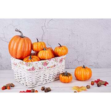 Artmag 8 Pcs Assorted Sizes Harvest Orange Artificial Pumpkins for Fall Halloween Thanksgiving Decorating Embellishing and Displaying